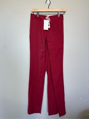 Commense Red Wide Leg Trouser Pants‎ High Rise Overlap Front S NWT